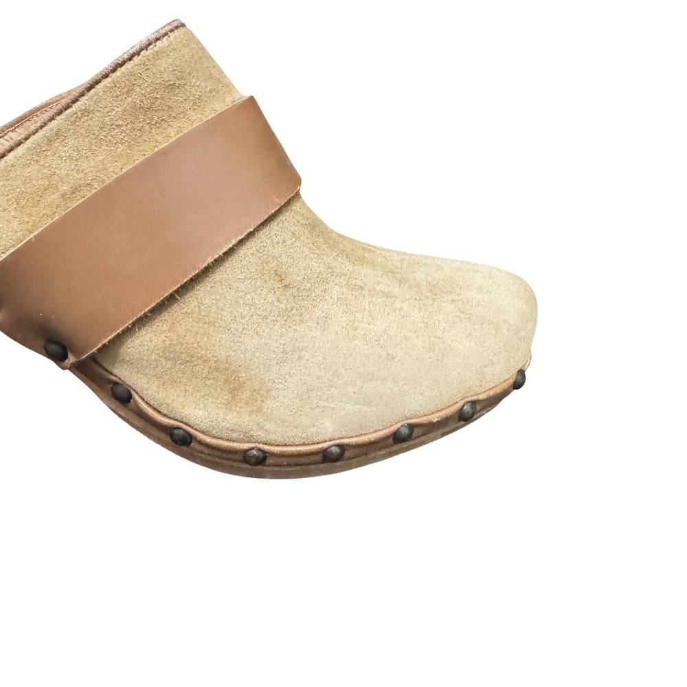 Coach Felicia Suede Wood Mule Clogs Made in Italy Gold Tan Size 10 - Picture 13 of 14